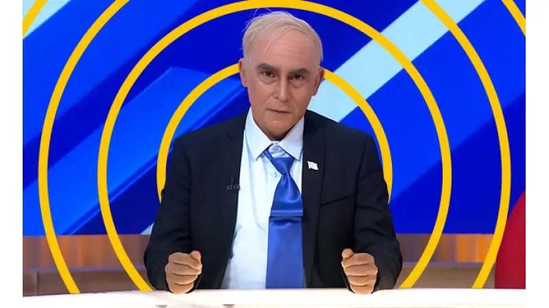 למה לחבוט כשאפשר לשיר. מריאנו אידלמן ב"ארץ נהדרת"|צילום: קשת 12; עיצוב: סטודיו Keshet Digital