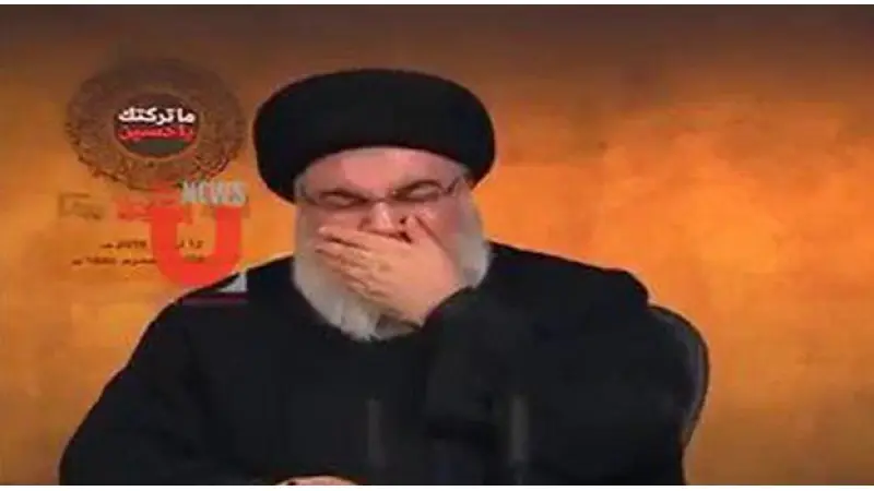 נסראללה בוכה (צילום צילום מסך מתוך נאום נסראללה)