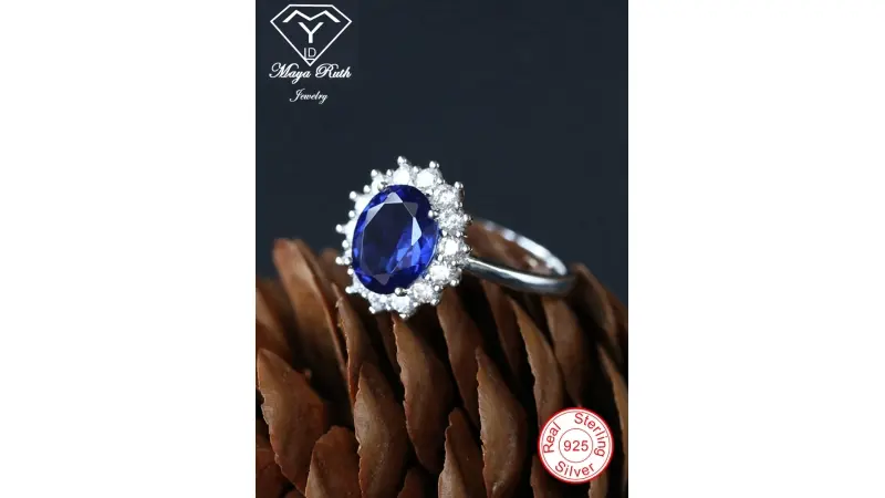 יצר ספיר הילה דיאנה נסיכת ריאל 925 טבעת מסיבת כסף סטרלינג לנשים